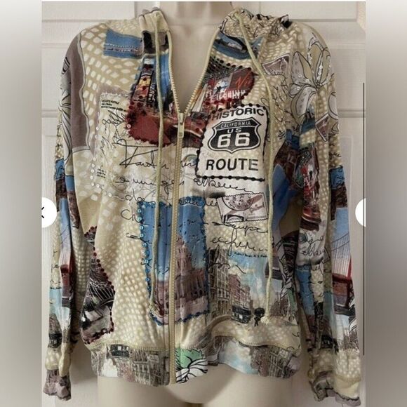 Vintage Take Two Hoodie Full Zip Hooded Jacket All Over Print Route 66 - Picture 1 of 5